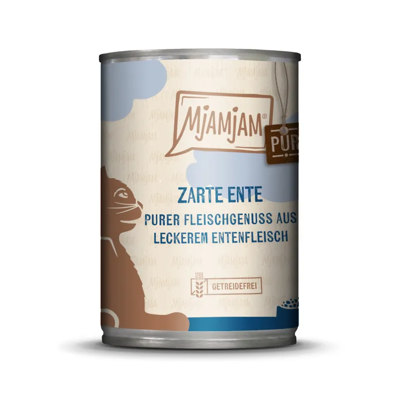 Geprüft Sparpaket 24 x 400 g Mjamjam Zarte Ente purer Fleischgenuss aus leckerem Entenfleisch Katzen Nassfutter